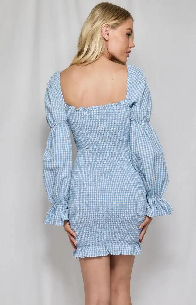 Gingham Shirred Mini Dress - Shweetcheeks Collection