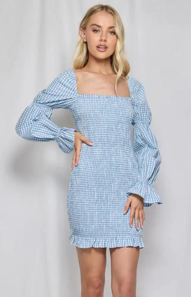 Gingham Shirred Mini Dress - Shweetcheeks Collection