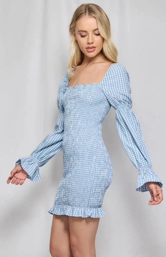 Gingham Shirred Mini Dress - Shweetcheeks Collection