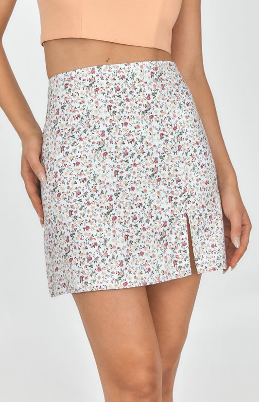 Floral Split Front Mini Skirt