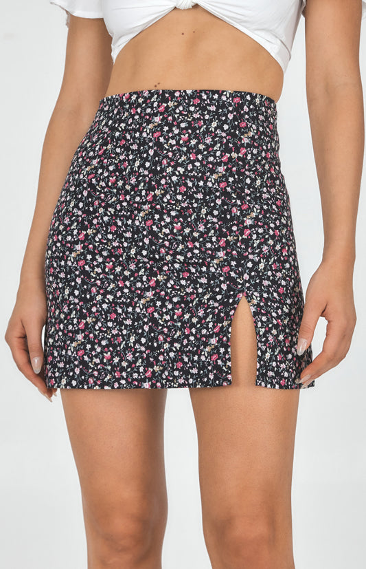 Floral Split Front Mini Skirt