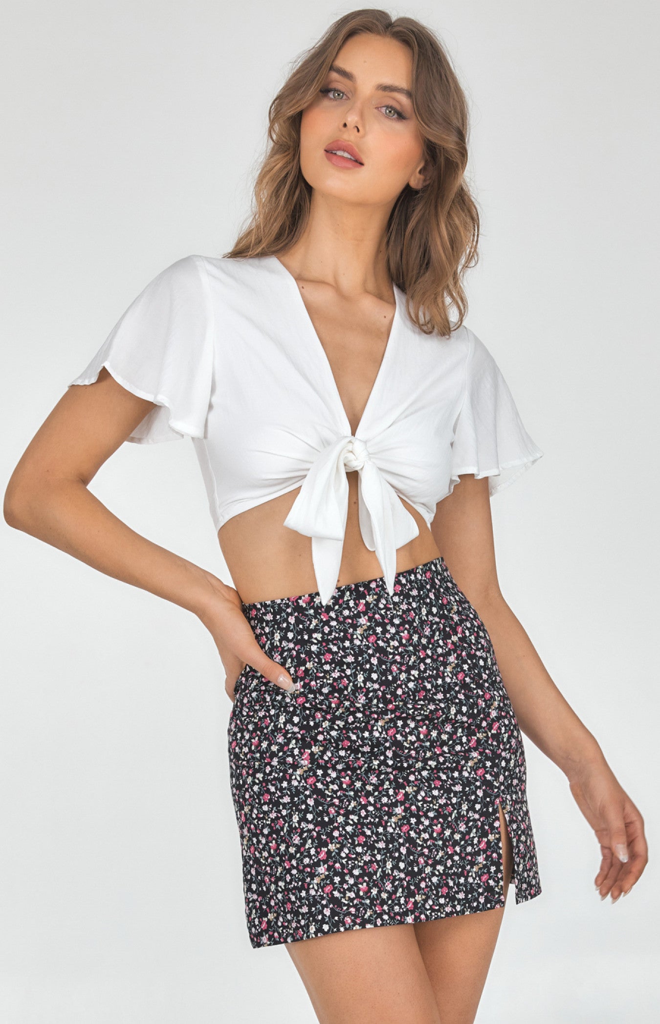 Floral Split Front Mini Skirt