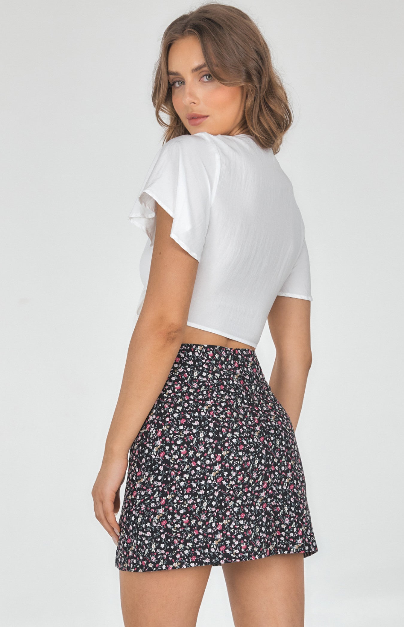 Floral Split Front Mini Skirt