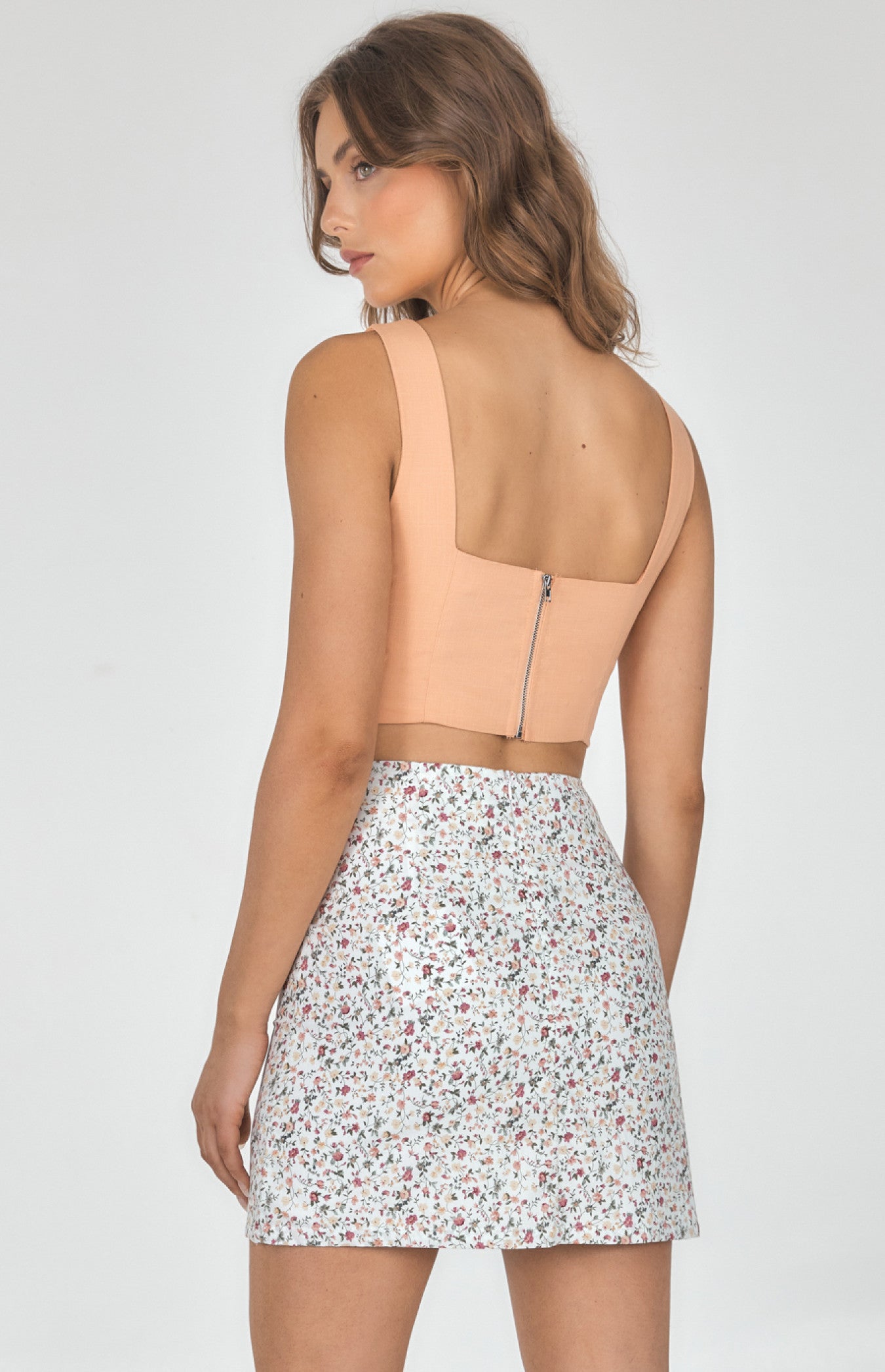 Floral White Split Front Mini Skirt