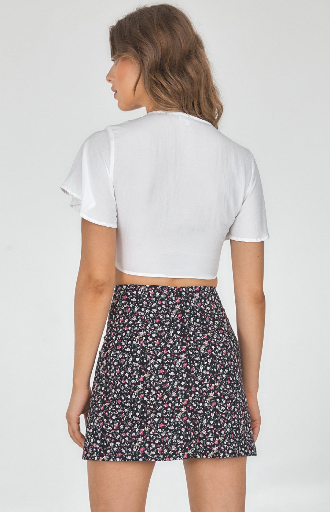 Floral Split Front Mini Skirt