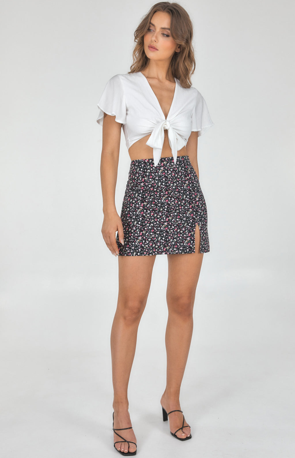 Floral Split Front Mini Skirt