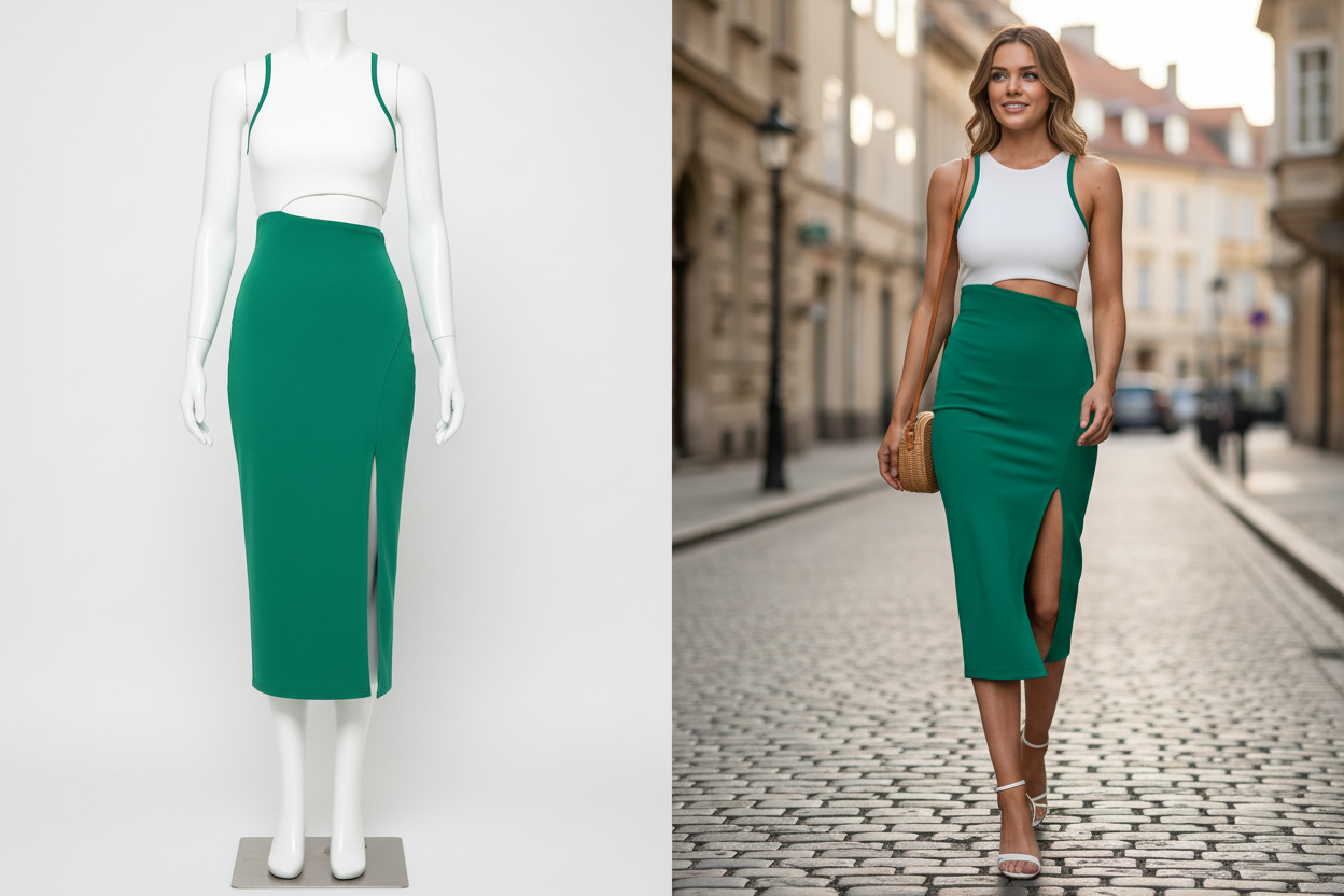 Dress collage - mannequin and model