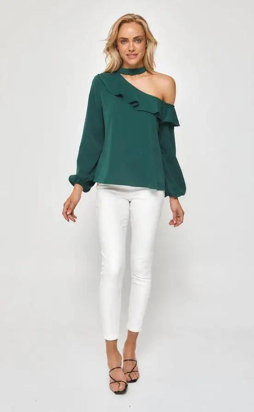 Frill Neckline one-shoulder top- Shweetcheeks Collection