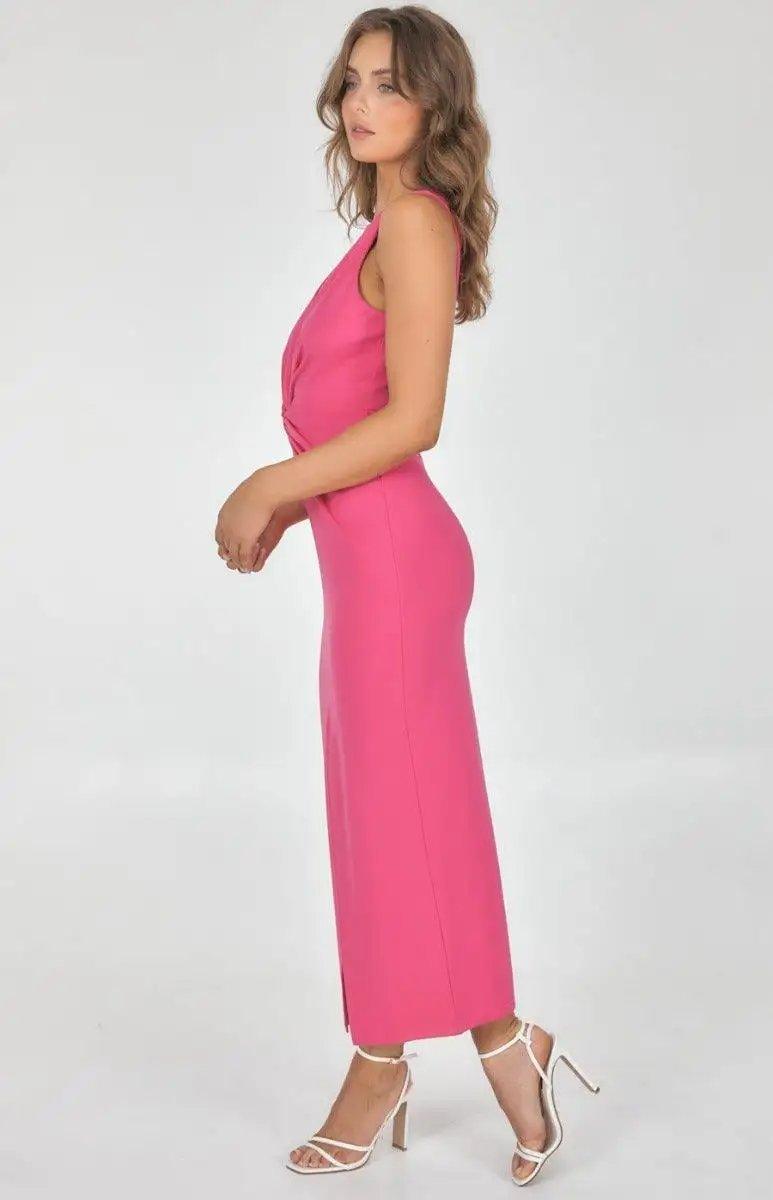 Front Knot Detail Stretch Midi Dress - Shweetcheeks Collection
