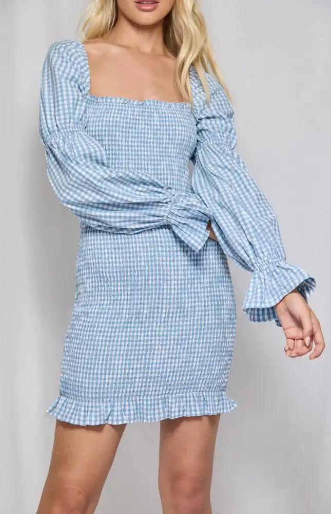Gingham Shirred Mini Dress - Shweetcheeks Collection