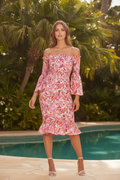 Off Shoulder Floral Ruche Frill Midi Dress – Resort