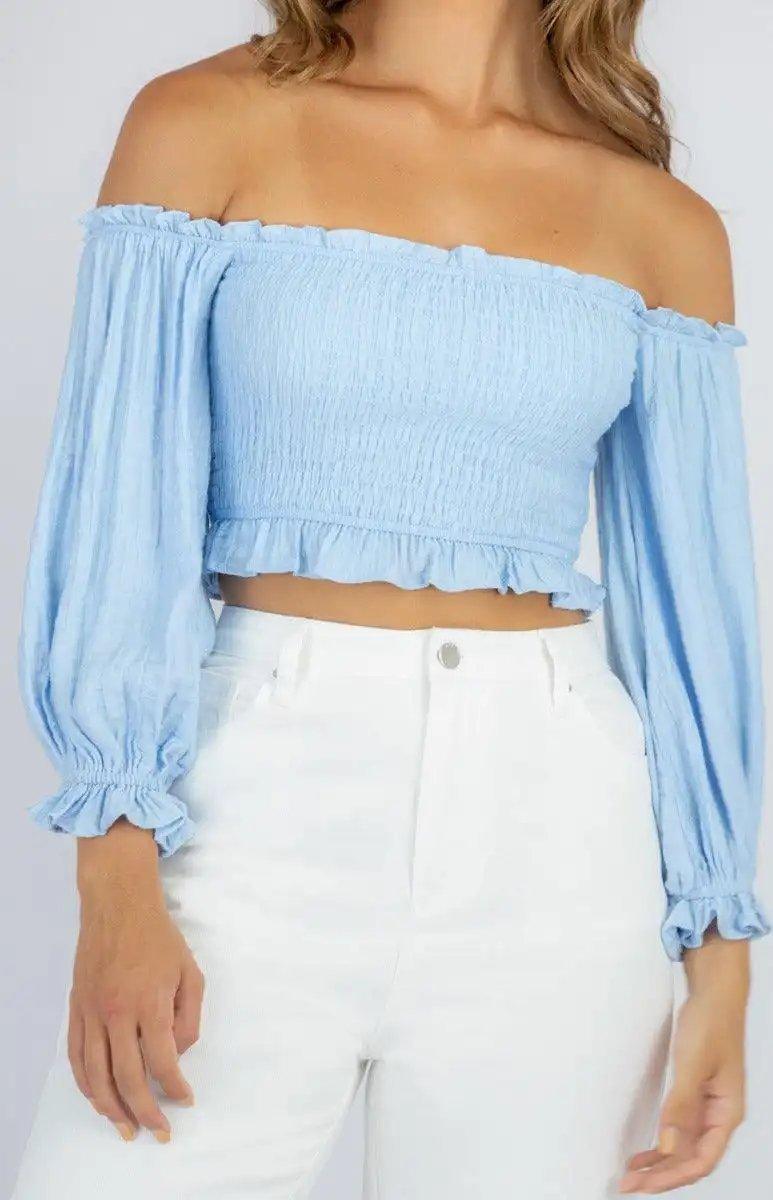 Winnie & Co Shirred 3/4 Sleeves off the shoulder top - Shweetcheeks Collection